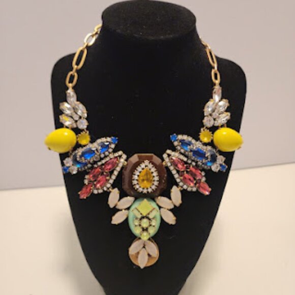 J. Crew Multicolor Rhinestone Statement Bib Necklace - Picture 2 of 5